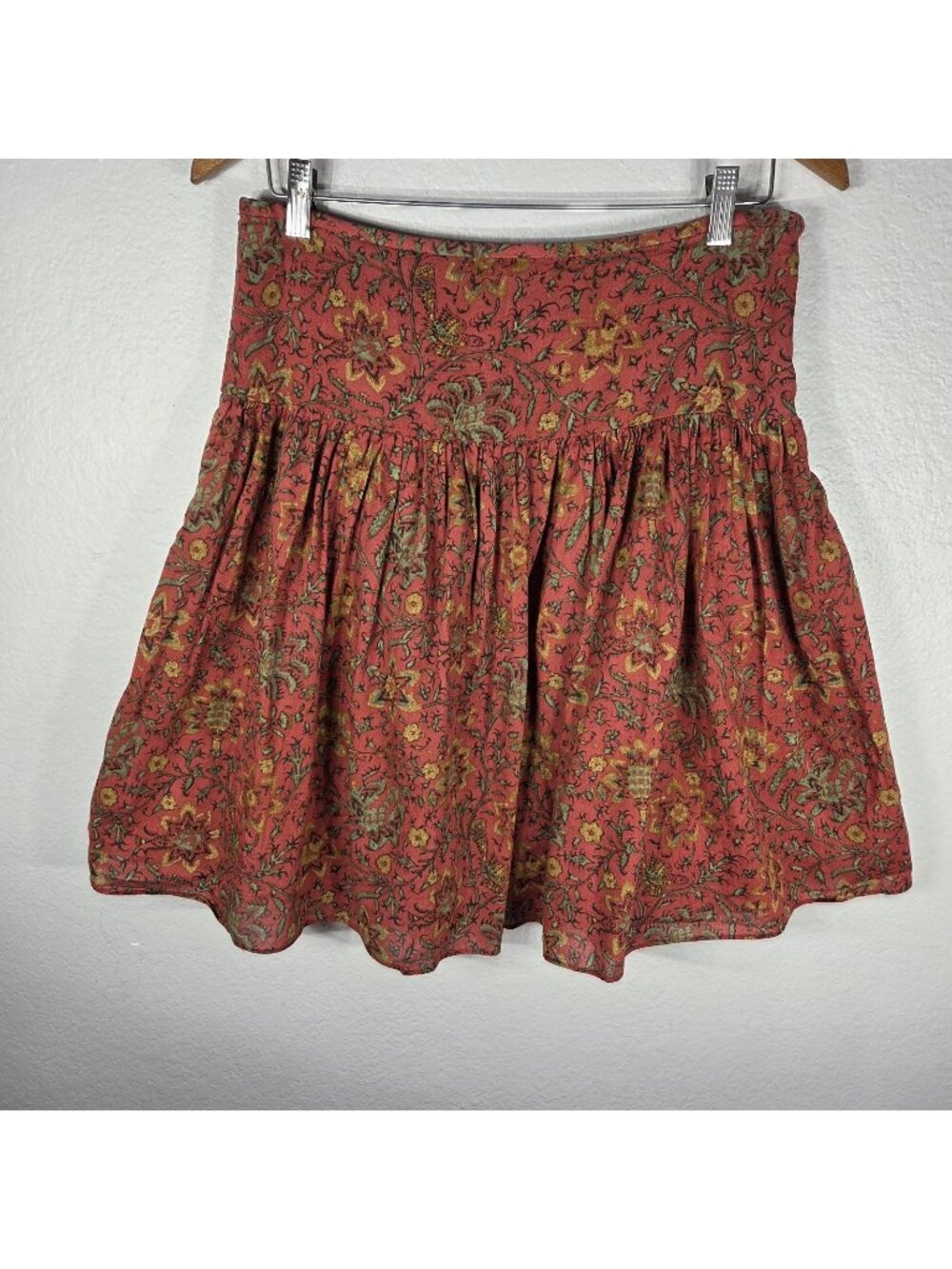 American Living Terracotta Red FloralPlaid Tiered Ruffle Twirl Mini Skirt Sz 4